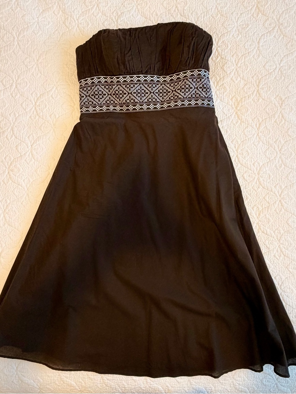 LOFT Brown Strapless Maxi Dress with Embroidered Waistband